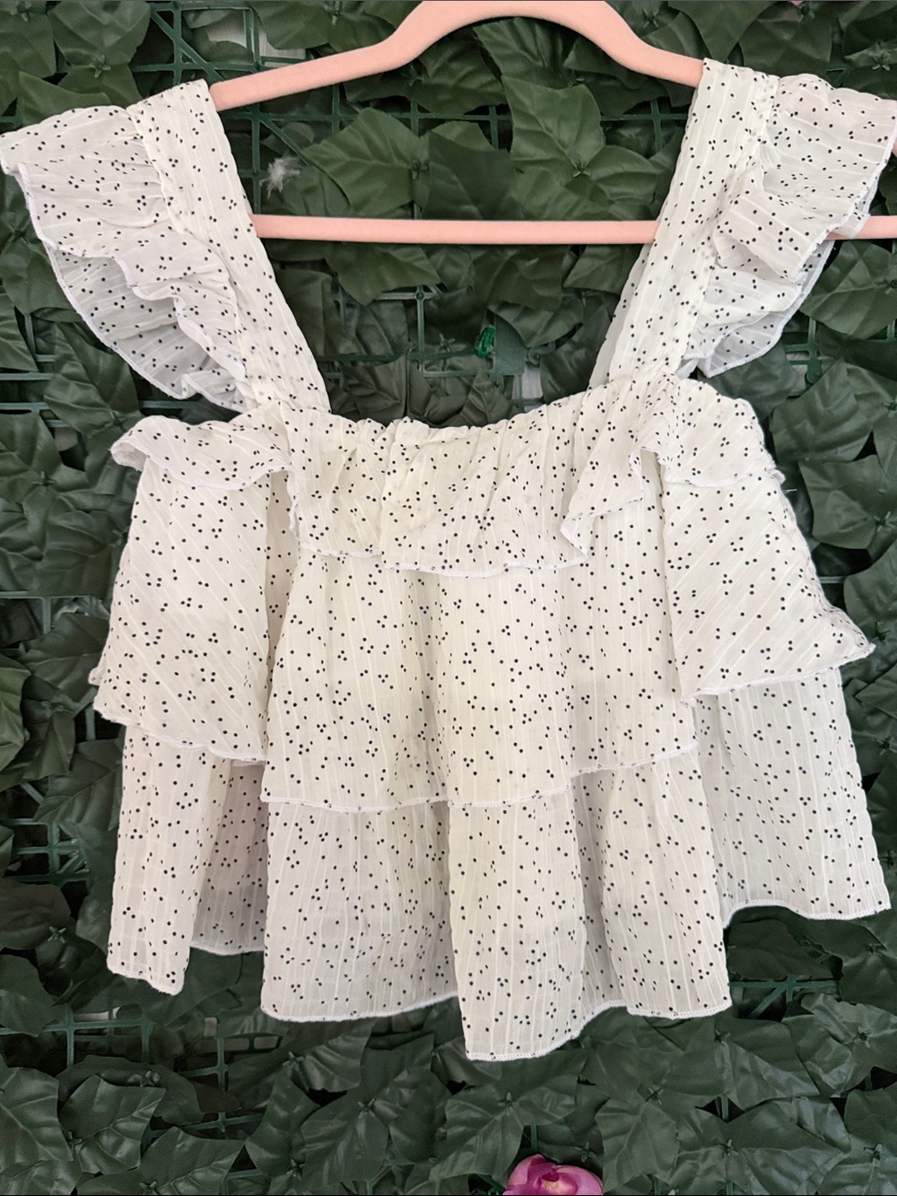 White Ruffled Polka Dot Women's Summer Top